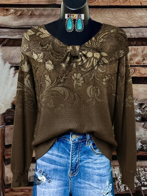 Retro Floral Art Print Buttoned Cardigan Sweater