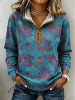 Paisley Print Casual Half-zip Cotton Sweatshirt