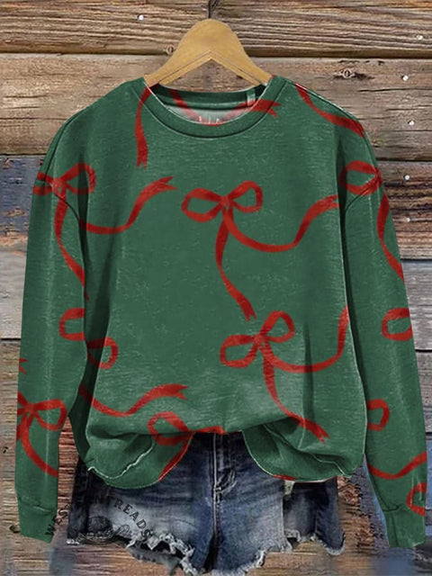 Christmas Art Print Casual Cotton Sweatshirt