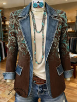 Paisley Print Patchwork Denim Sweater