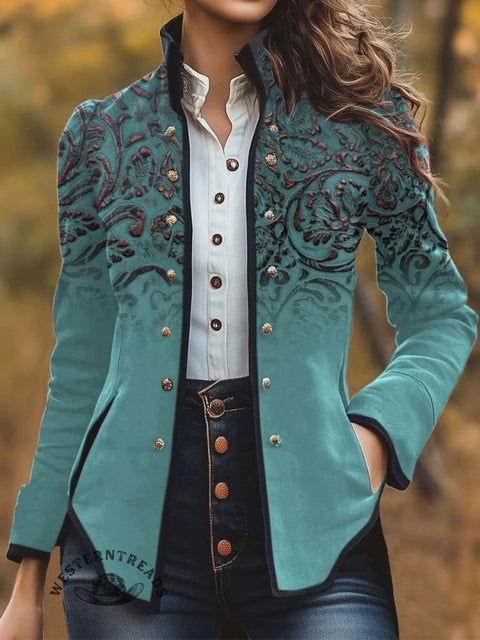 Women's Retro Floral Pattern Print Casual Jacket