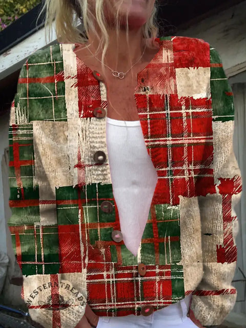 Colorful Christmas plaid Print Buttoned Cardigan Sweater