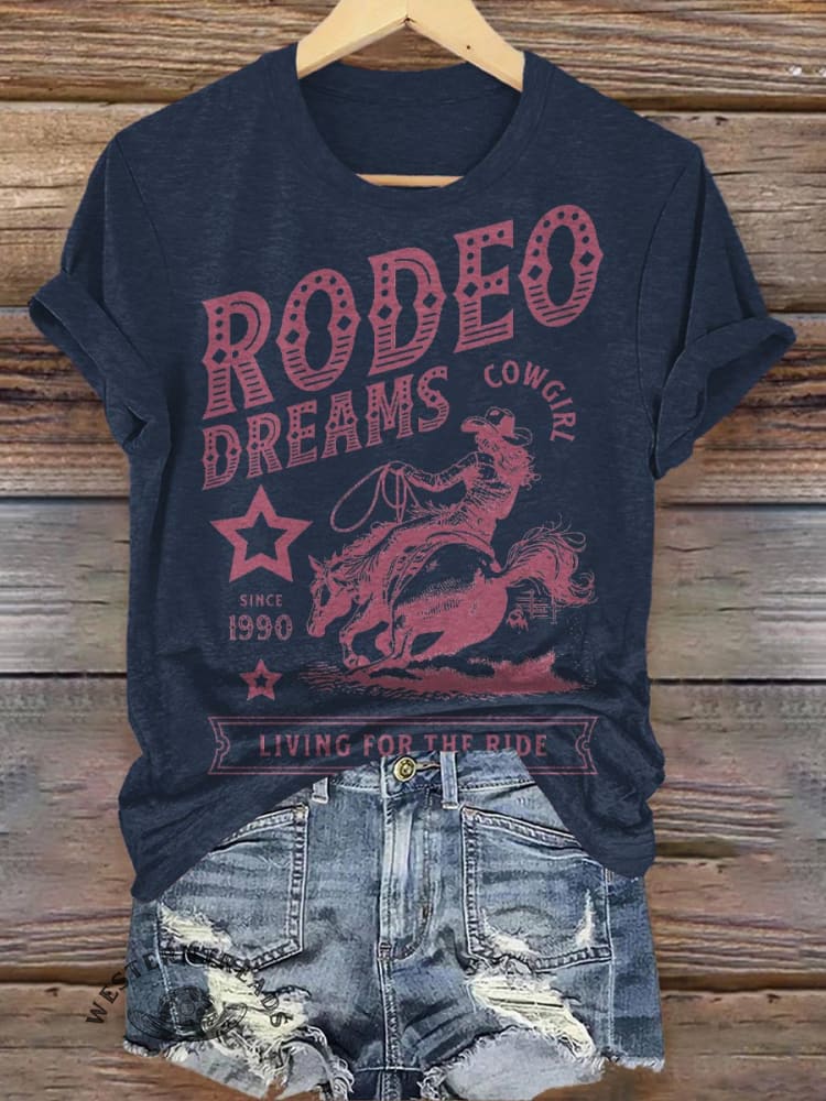 Cowgirl，RODEO Print Casual Short-sleeved Top