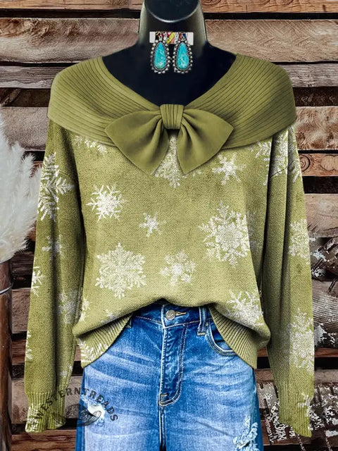 Retro Snow Art Print Buttoned Cardigan Sweater