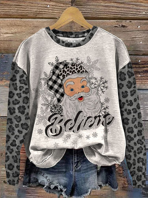 Christmas Art Print Casual Cotton Sweatshirt