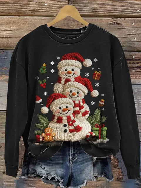 Christmas Snowman Print Casual Sweatshirt