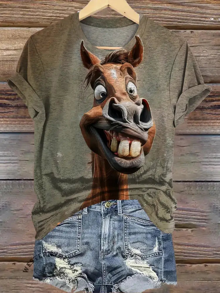 Funny Horse Art Print T-shirt