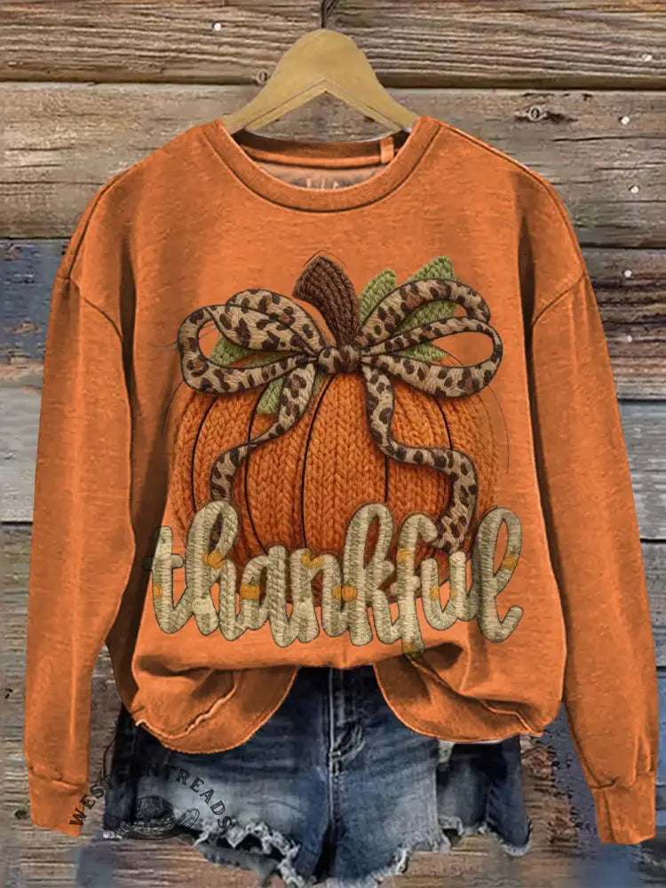 Vintage Thankful Art Print Casual Sweatshirt