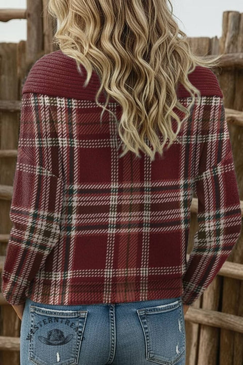 Women's Checkered Print Casual Cotton Sweater