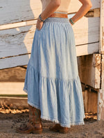 Vintage Art Western Patchwork Elastic Denim Skirt