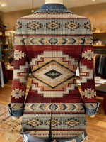 Aztec Print Patchwork Denim Sweater