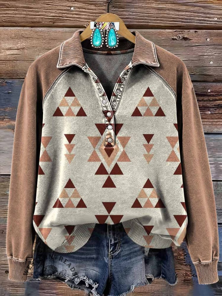 Vintage Aztec Art Print Casual Sweatshirt