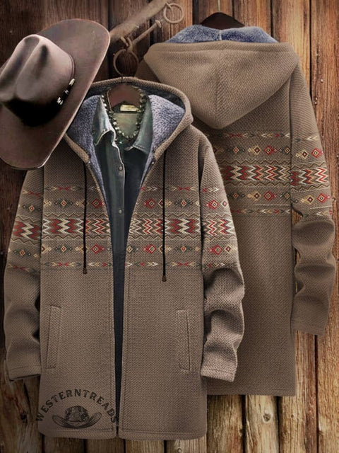 Aztec Print Unisex Plush Thick Long-sleeved Cardigan Coat