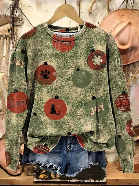 Retro Christmas Light Art Casual Cotton Sweatshirt