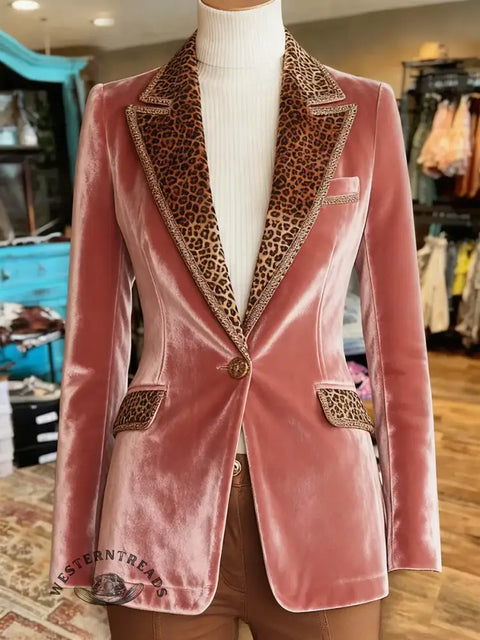 Women's Leopard Print Casual Velvet Jacket