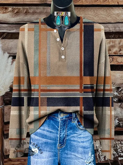 Retro Print Buttoned Cardigan Sweater