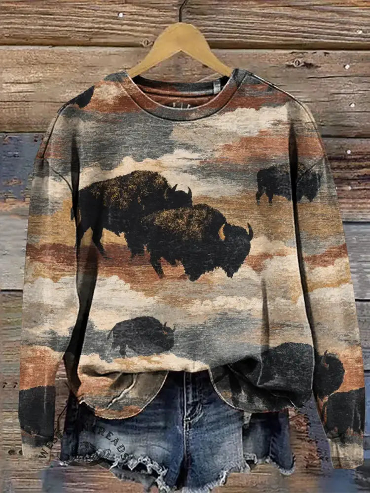 Vintage Cow Art Print Sweatshirt