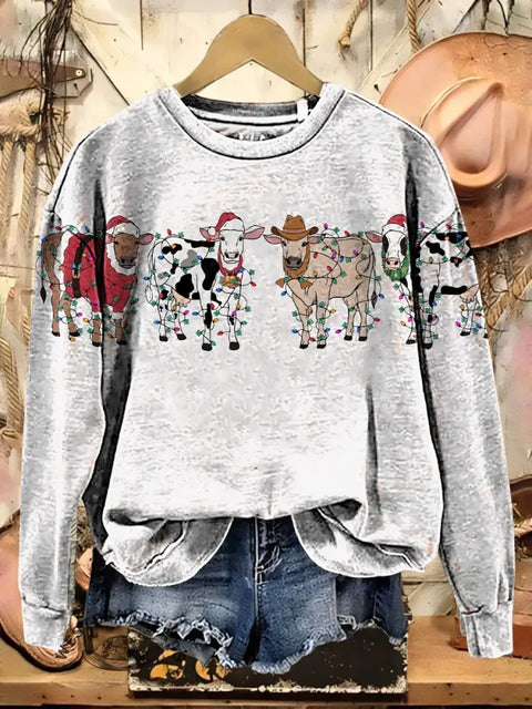 Christmas Cow Casual Cotton Sweatshirt