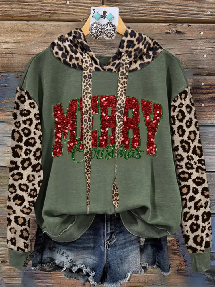 Vintage Contrast Print Christmas Hoodie Sweatshirt