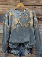 Women's Vintage Flowers Art Print Casual Cotton Sweatshirt