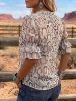 Vintage Art Print Comfortable Summer Fabrics Puff Sleeve Casual Shirt