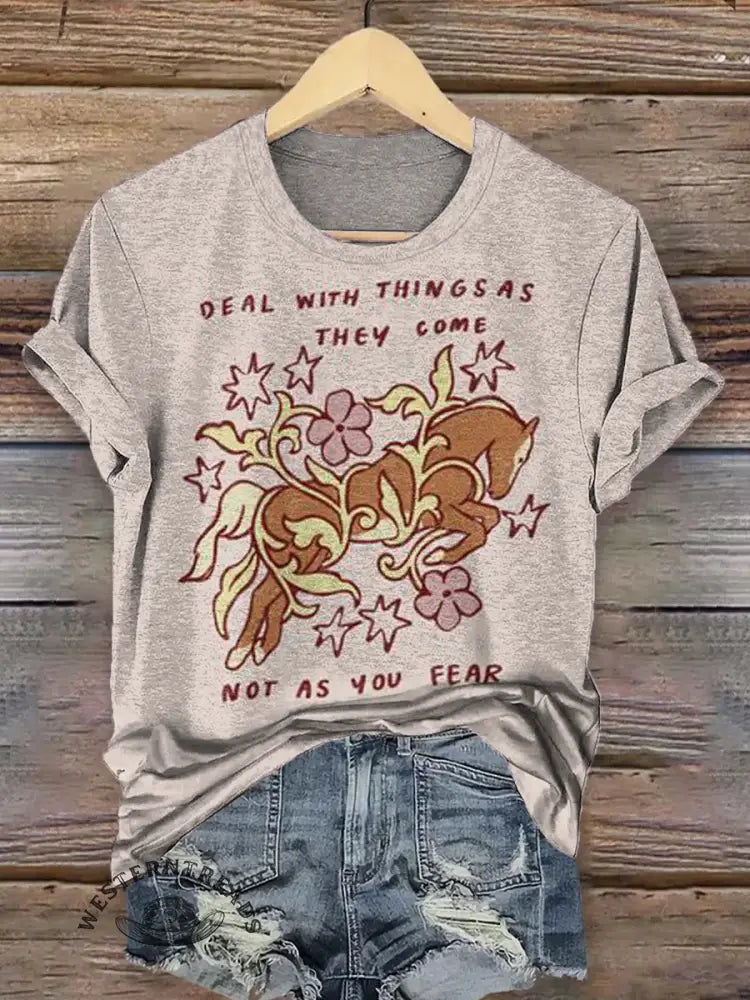 Retro Horse And Flower T-shirt