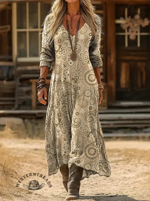 Women's Paisley Print Casual V-Neck Dress