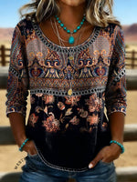 Women's Floral Print Casual Hollow Denim Shirt