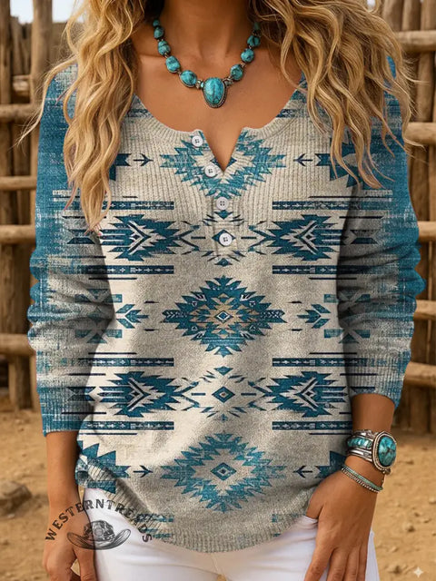 Retro Aztec Print Buttoned Cardigan Sweater