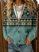 Aztec Print Buttoned Cardigan Sweater