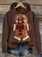 Vintage Cute Christmas Gingerbread Man Prints Casual Cotton Sweatshirt