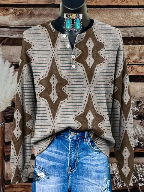 Retro Print Buttoned Cardigan Sweater