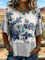 Vintage Art Hollowed Out Lace Patchwork T-Shirt