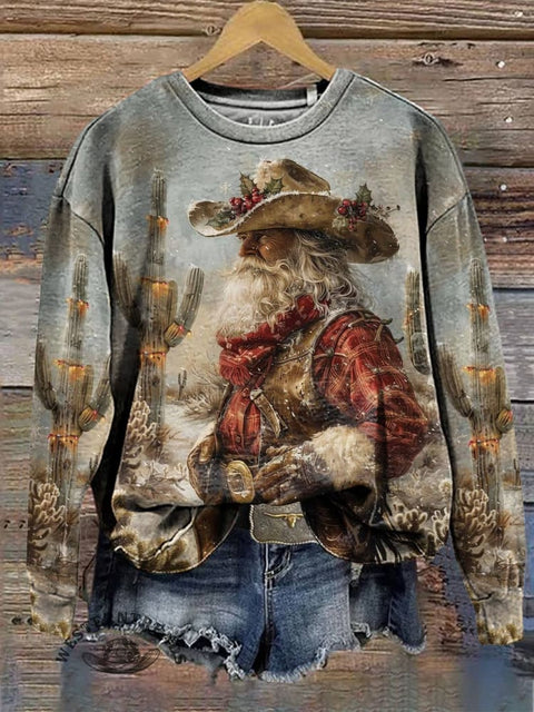 Christmas West Print Casual Cotton Sweatshirt