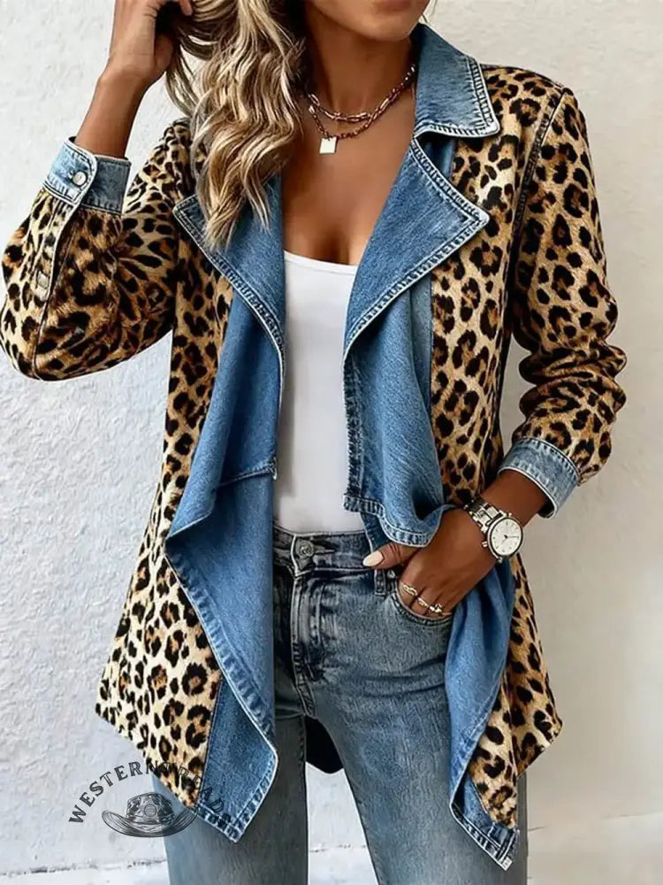 Women's Leopard Print Patchwork Long Sleeved Shirt