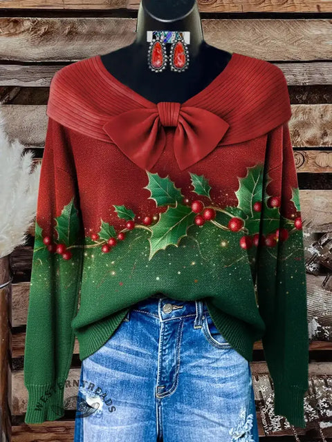 Women's Christmas Art Print Casual Sweater
