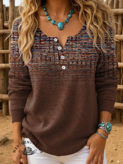 Retro Art Texture Print Buttoned Cardigan Sweater