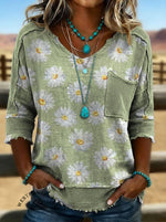 Women's Vintage Flowers Print Patchwork Casual Shirt