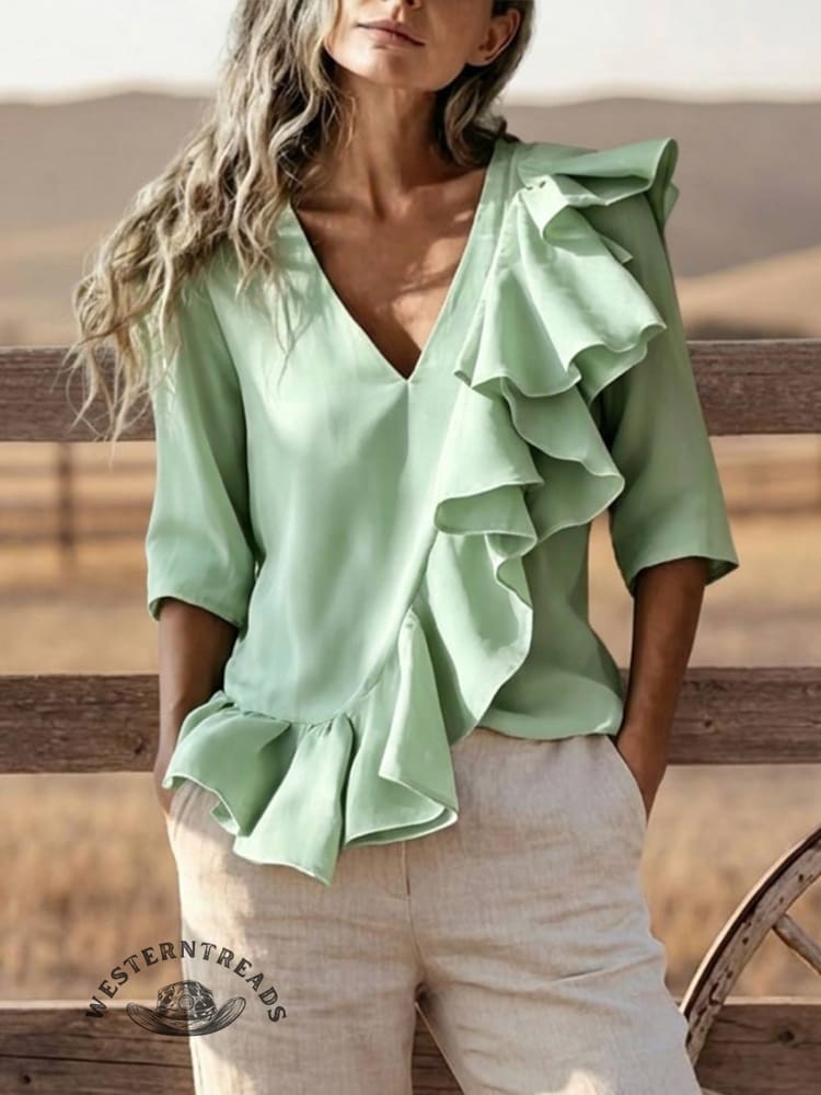Cascading Ruffle V-Neck Top