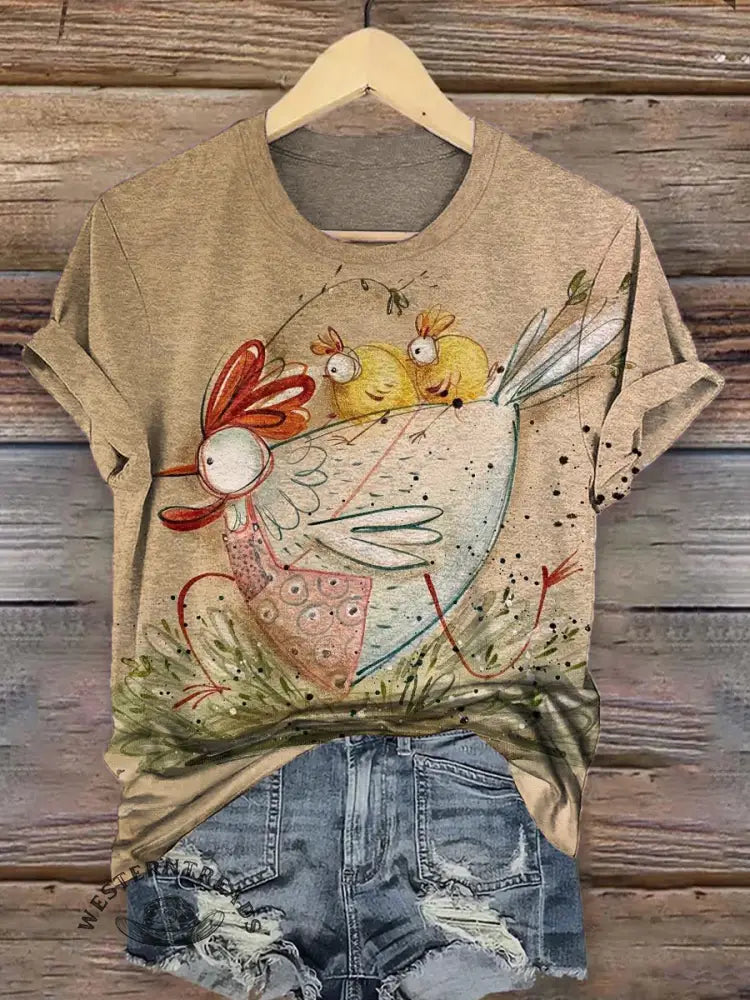 Funny chicken Printed Casual Short-sleeved T-shirt
