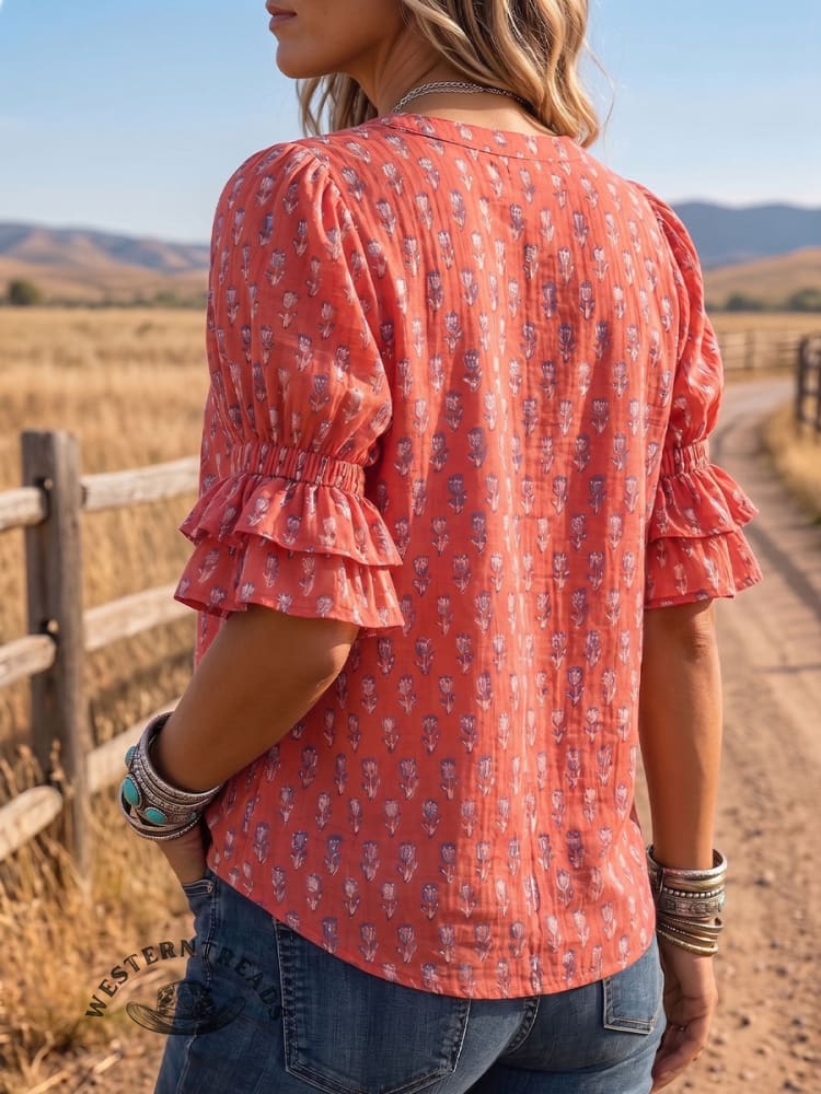 Vintage Art Comfortable Summer Fabrics Puff Sleeve Casual Shirt