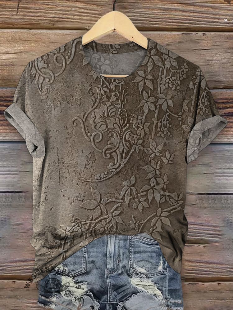 Vintage Floral Art Print Casual T-shirt