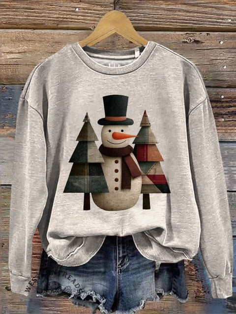 Christmas Art Print Casual Cotton Sweatshirt