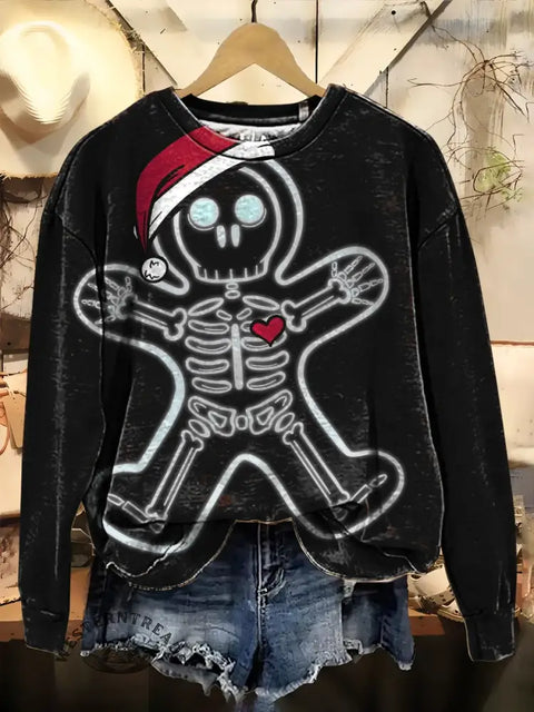 Christmas Funny Skull Print Casual Cotton Sweatshirt