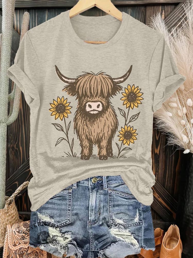 Cattle & Sunflower Print T-shirt