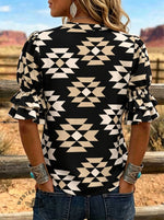 Women's Aztec Print Puff Sleeve Casual Shirt