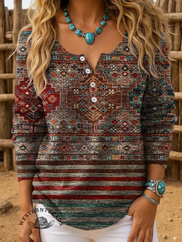 Retro Colorful Aztec Print Buttoned Cardigan Sweater