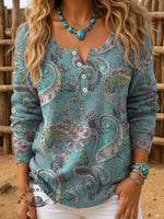 Vintage Paisley Art Print Buttoned Cardigan Sweater