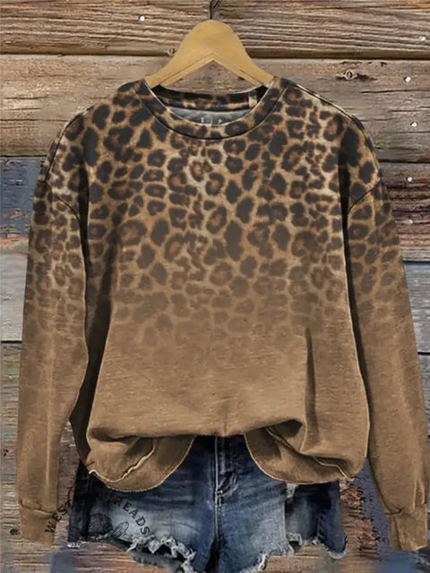 Western Leopard Art Print Casual Sweatshirt