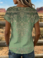 Retro Floral Art Tie Cotton Linen T-shirt
